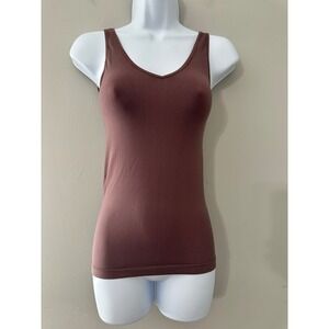 Eloise Seamless Tank Top Brown V Neck Sleeveless Basic Everyday Layering Size‎ S